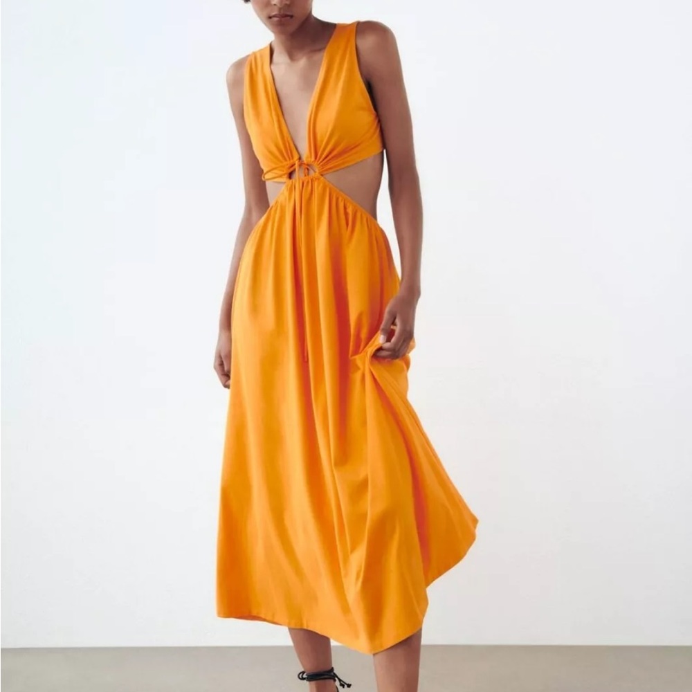 Zara Orange Sleeveless Plunge Sundress